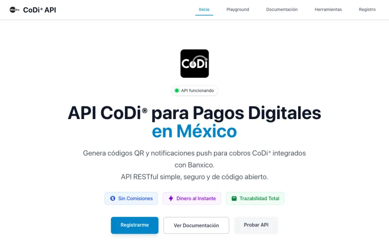 CoDi API documentation site homepage