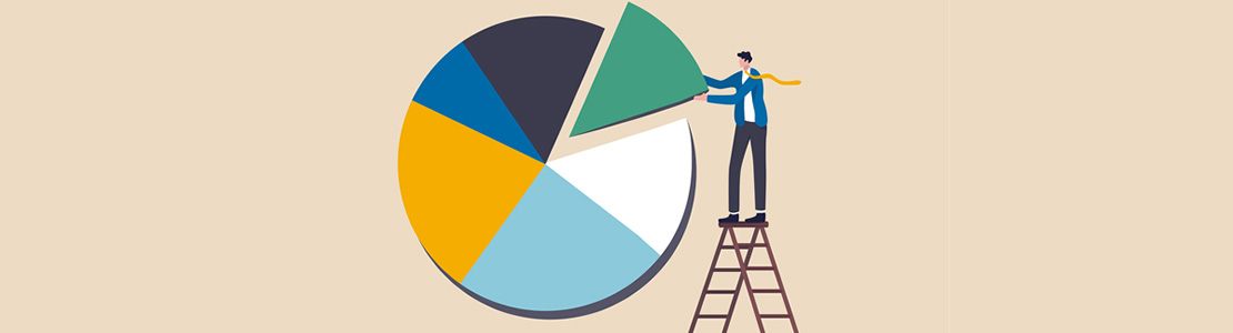 Diversification illustration with pie chart and investor