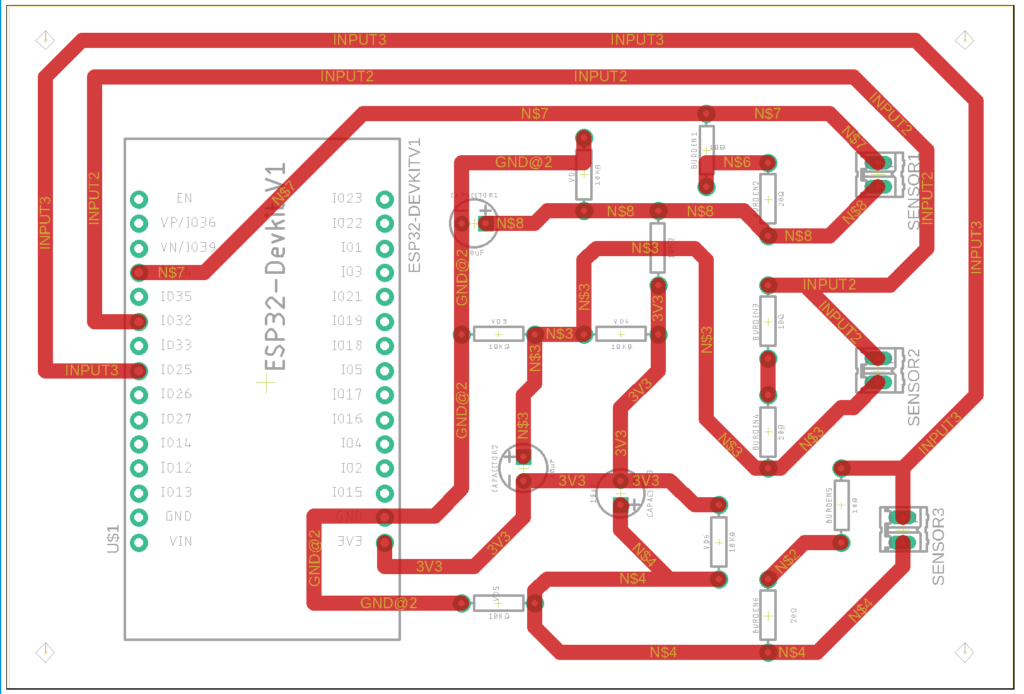 PCB Diagram for the Energy Monitor using an ESP32 and three SCT-013 current sensors