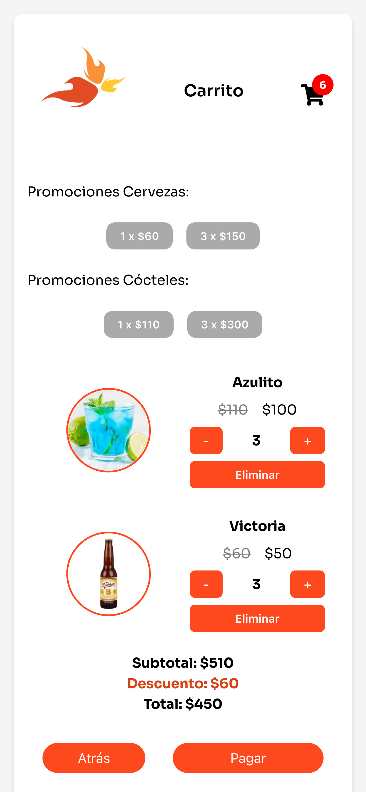 Active promotion displayed in the app showing happy hour discount details