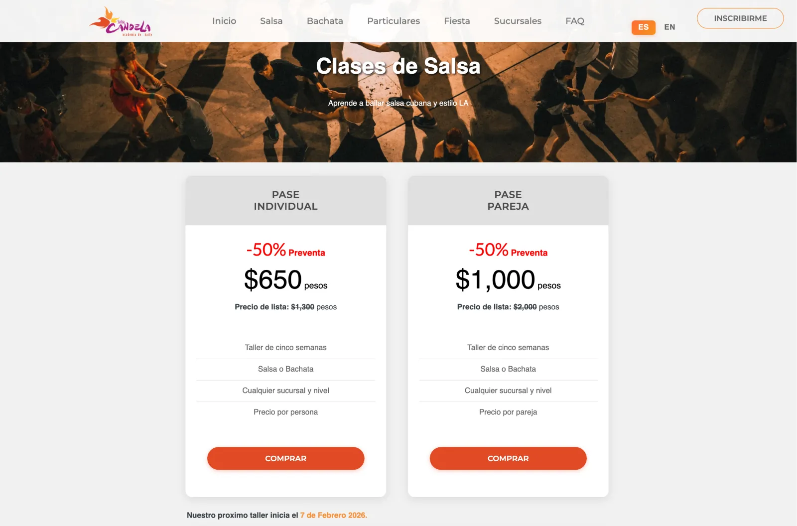 Homepage section highlighting the 5-week intensive course structure with clear pricing