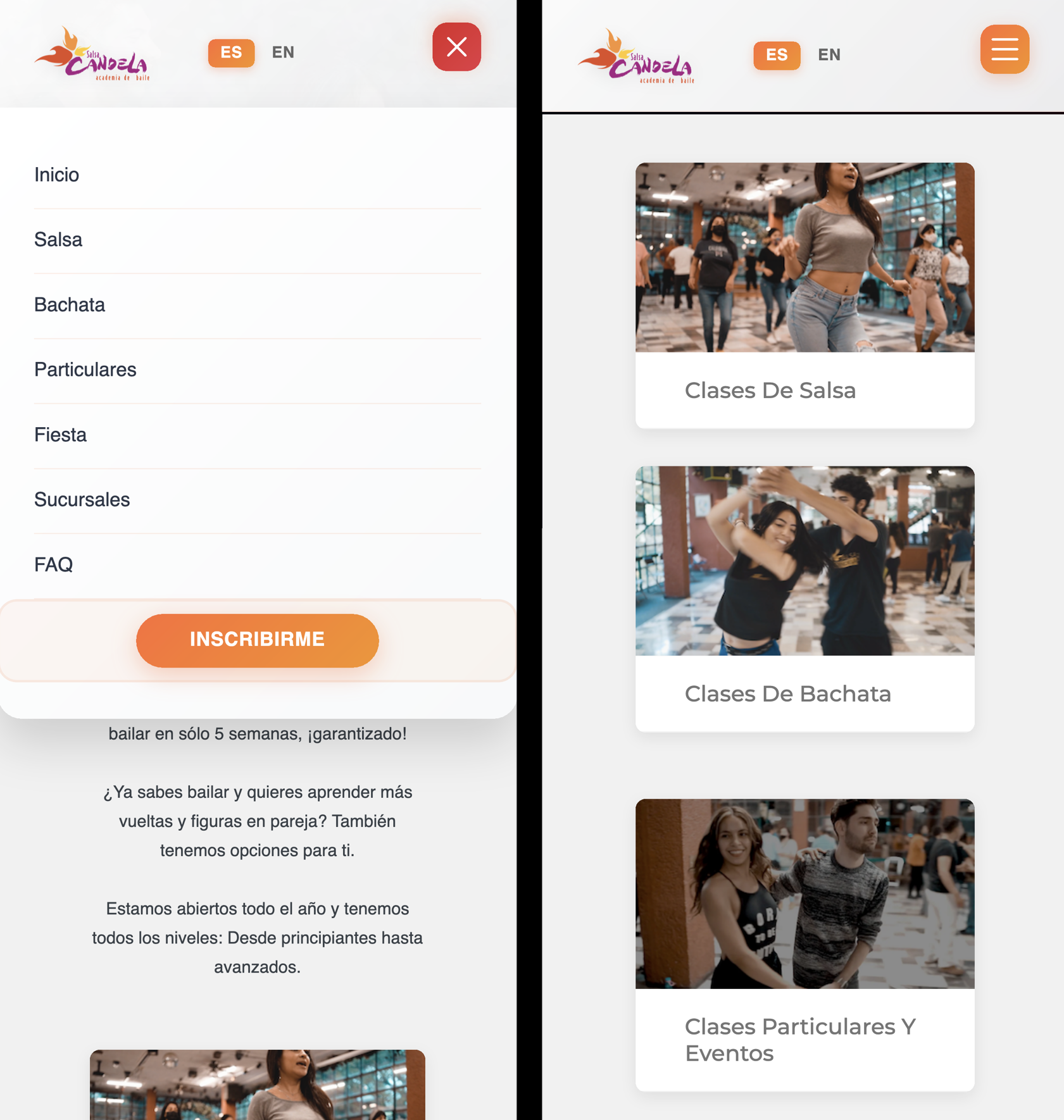 Mobile hamburger menu showing clean navigation optimized for touch interactions