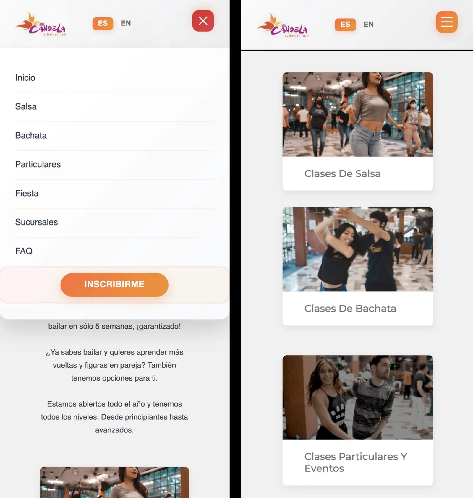 Mobile hamburger menu showing clean navigation optimized for touch interactions