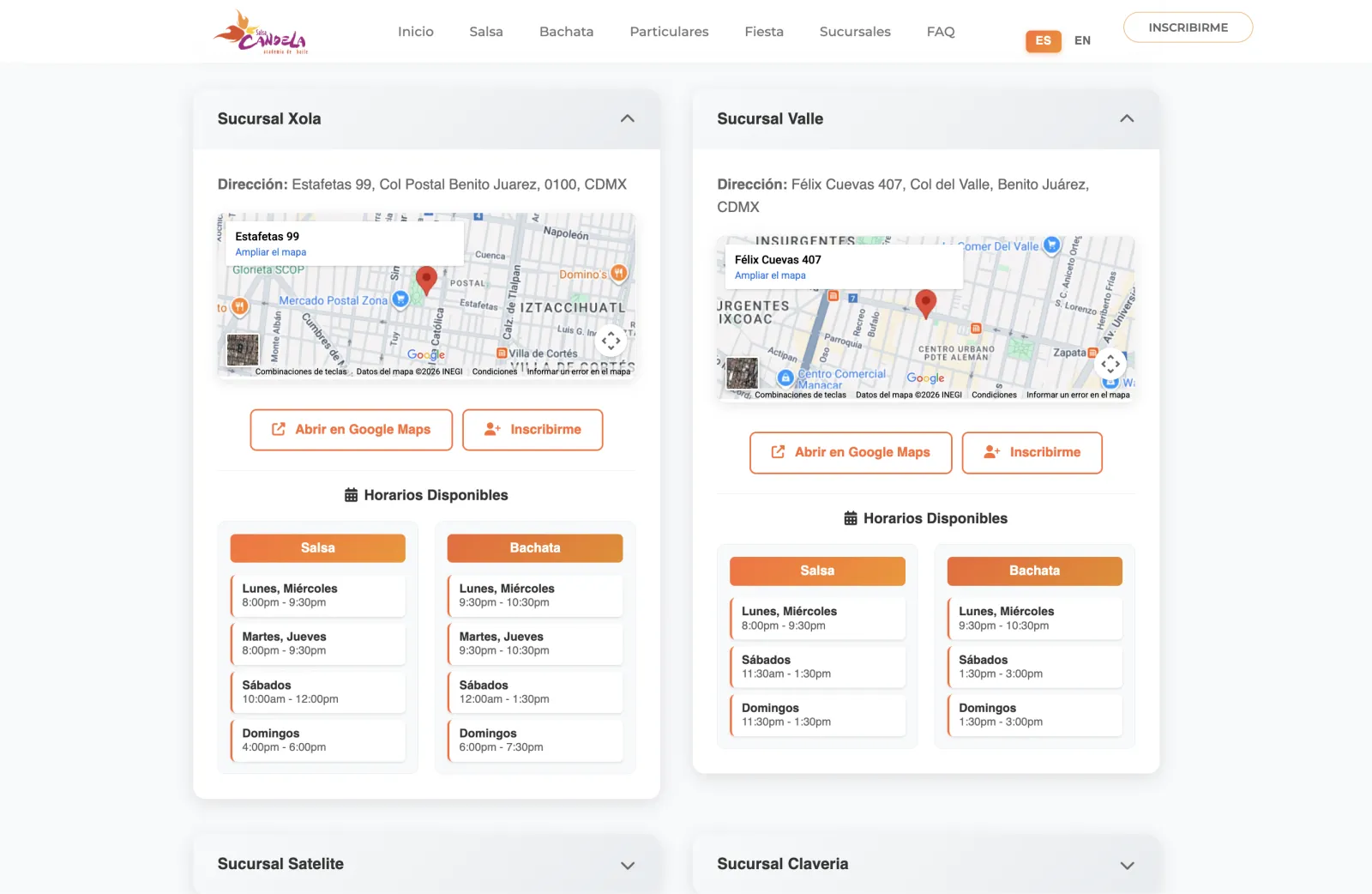Desktop view showing all 5 locations side-by-side in a comprehensive schedule table